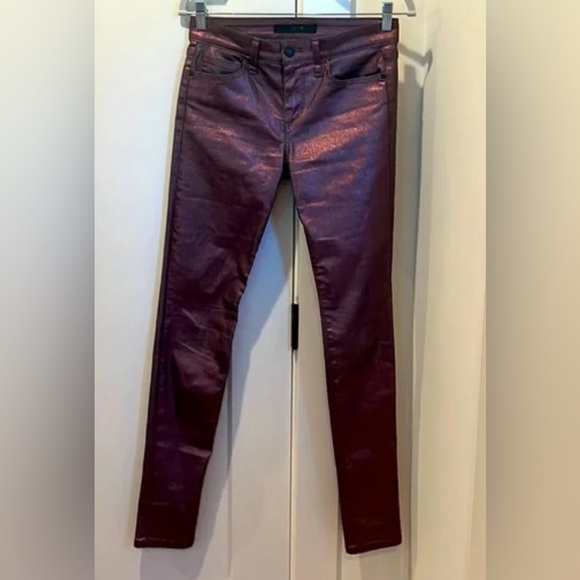 Joe's Jeans Mid Rise Skinny Stretch Rasberry Leather Coated Metallic Skinny Jean - Picture 3 of 16
